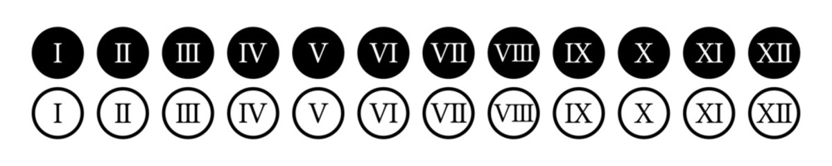 Set of roman numbers vector icons. Antique numerals. Black vintage greece numbers. Vector 10 Eps.