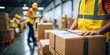 © OP38Studio - Close up warehouse workers preparing a shipment in a large warehouse, Warehouse worker concept, generative ai