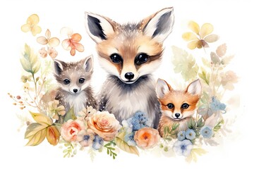 Wall Mural - Charming watercolor fox illustration - perfect for nursery decor and baby-themed designs.