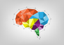 Colorful Polygon Brain With Dots On Grey Background