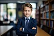 © Yury - Happy cute clever schoolboy portrait. First time to school. Back to school.