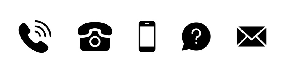 Aufkleber - Contact us icon set. Web icon , mobile, phone, call, telephone, mail, envelope, message, ask, question mark, ringing, website, icon, sign - communication contact icons