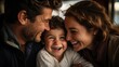 © OKAN - A happy family sits happily in their living room.