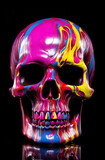 Fototapeta Tęcza - A hauntingly beautiful halloween scene of a vibrant skull set against an ominous black background evokes a sense of mystery and darkness, neon colors dripping from a skull