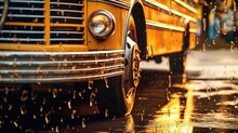 Close-up Photo Of School Bus On The Road.