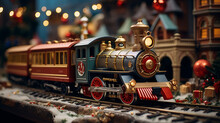Toys And Trains: A Captivating Shot Of Old-fashioned Toys And A Miniature Train Set, Evoking The Nostalgia Of Christmases Past 