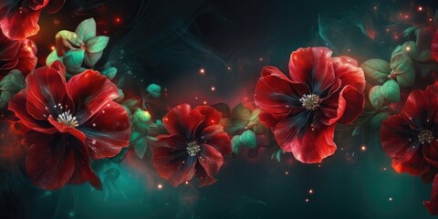 Beautiful abstract red and green night photo floral design background banner. beautiful Generative AI AIG32