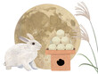 Clip art of rabbit, moon, Japanese pampas grass and dumpling