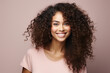 © deagreez - Generative IA picture portrait of young mixed race girl natural beauty stunning curls over light pastel color background