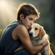 The boy with cute dog 

