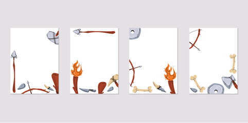 Fossil archaeologist archeology ancient excavation flyer poster set. Vector flat graphic design illustration