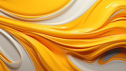 Flow of yellow and white paint. Bright abstract background. Liquid abstract 3d background. Generative AI