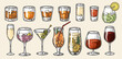 Glasses drinks colorful set emblem