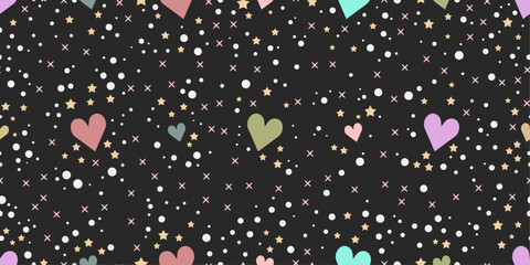Aufkleber - Hearts on an abstract starry sky. A canvas studded with small tinsel, and hearts. Pattern for cloth, background, packaging, notepad, wallpaper.
