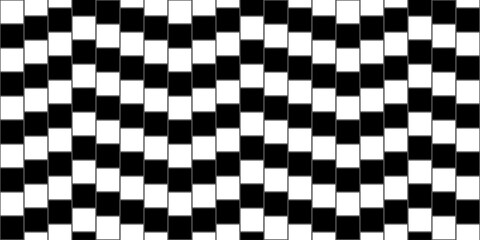 Fototapete - Black and white optical illusion. Lines of black and white squares that appear to be crooked, blurred vision. Pattern for cloth, background, packaging, notepad, wallpaper.