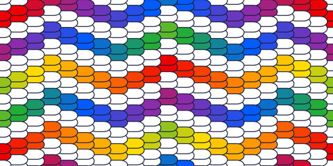 Poster - Rainbow round stones. Seamless pattern with colored tiles alternating with white. Pattern for cloth, background, packaging, notepad, wallpaper.