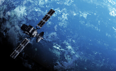 Wall Mural - 3d render, planet in deep space and satellite