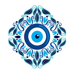 Wall Mural - Protection from the evil eye. Turkish nazar symbol. Greek charm or amulet. Evil eye charm icon. Vector illustration.