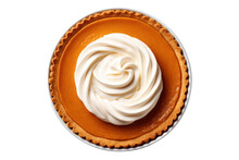 Thanksgiving Pumpkin Pie Isolated On White Transparent Background, Top View, PNG