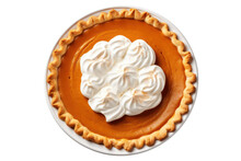 Thanksgiving Pumpkin Pie Isolated On White Transparent Background, Top View, PNG