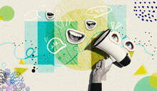 Loudspeaker With Human Eyes And Mouth - Photo Collage Design