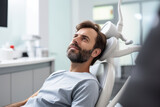 Fototapeta Panele - Smiling young man receiving dental treatment