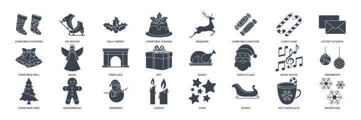 Christmas and New Year icon set, Included icons as Christmas Tree, Santa Claus, Hot Chocolate and more symbols collection, logo isolated vector illustration