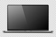 © Helga1 - A realistic, modern laptop with a dark silver case. A laptop layout with an empty dark gray screen on a transparent background. Vector illustration.