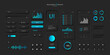 © Helga1 - A set of user interface elements for a mobile application in black and blue. User interface icons for the internet, social networks, and business. Neomorphic UI UX design collection. Vector