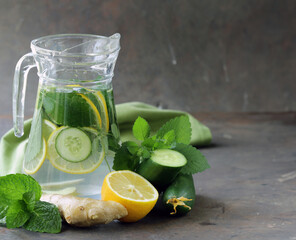 Wall Mural - fresh lemonade with mint for healthy food and diet