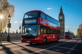 Fototapeta Big Ben - Capturing London's Heartbeat: Big Ben and Passing Red Bus