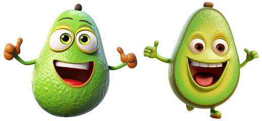 Wall Mural - Cartoon Avocado Fruit Dancing 3D render character cartoon style Isolated on transparent background