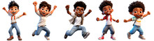 Set Happy Cute Boys Dance 3D Render Character Cartoon Style Isolated On Transparent Background