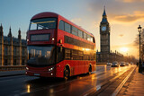 Fototapeta Big Ben - Iconic London Scene: Big Ben and Red Bus in Perfect Harmony