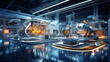 © arhendrix - Industry 4.0 smart factory interior showcases advanced automation, machinery, and robotics in a futuristic industrial setting. Innovation, engineering, and interconnected systems.
