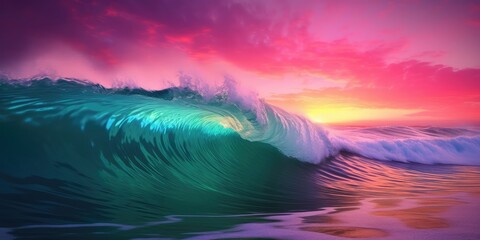 Heavenly sunset ocean wave front Ocean waves with pink sunset