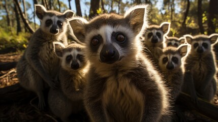  Group of lemurs in the forest. wild life scene