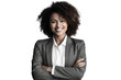 © Rawf8 - Business woman portrait isolated on white transparent background, Afro businesswoman in suit, crossed arms, PNG