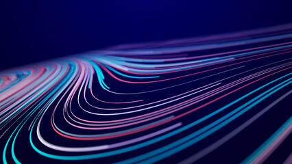 Wall Mural - futuristic wave of smooth lines.wire network technologies.cyber security background. 3d rendering.