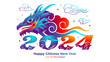 Chinese New Year 2024. Blue dragon with with the number 2024 formed from the clouds