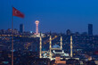 Ankara skyline with major monumental buildings including Kocatepe Mosque and Atakule during sunset - Ankara, Turkey