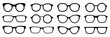 © IQ art_Design - Set black spectacles. Eyeglasses and sunglasses collection vector illustration. Vintage, classic and modern style glasses rim silhouette. Stylish male and female optical accessories isolated.