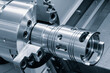 Metal machine tools industry. CNC turning machine high-speed cutting is operation.