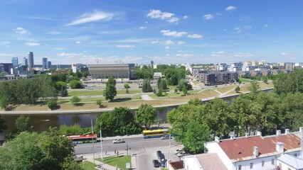 Sticker - Aerial view of Vilnius with Neris river and modern city skyline, Lithuania