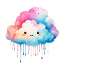 Rainbow Cloud Isolated On White. Happy Smiley Cloud. Cute Little Illustration. Generative AI.