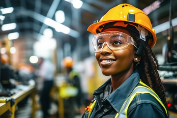 Wall Mural - Factory female Engineer in an Industrial Automated Assembly Plant.