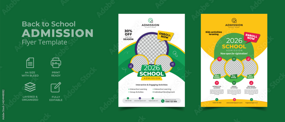 modern back to school admission of 2 templates of a4 size flyer poster brochure leaflet template 