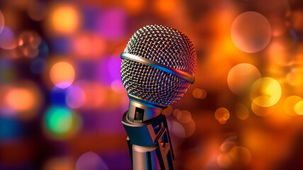 Wall Mural - photograph of A classic musical microphone on blur colorful background.