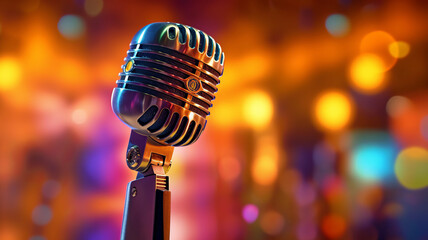 Wall Mural - photograph of A classic musical microphone on blur colorful background.generative ai