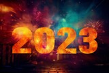 Fototapeta  - Numbers 2023. Festive background or backdrop with copy space for text.